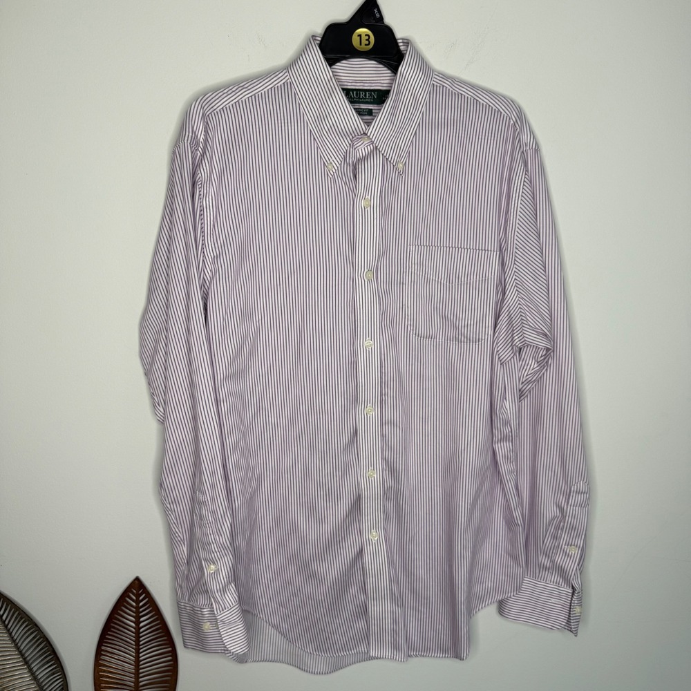 Lauren Ralph Lauren Men Classic Fit Non Iron Striped Dress Shirt Purple 16 34/35 - Picture 2 of 6